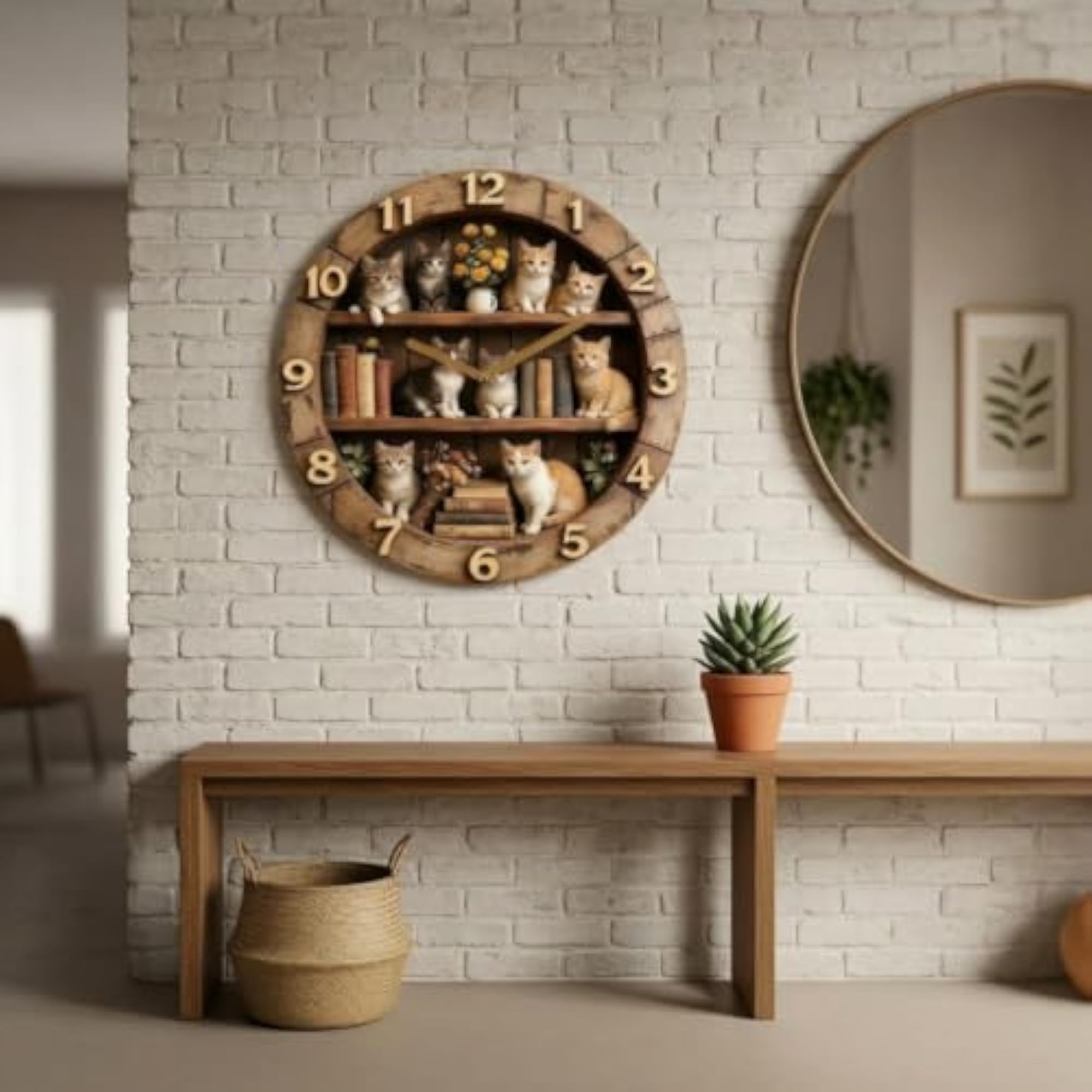 Club Bollywood® Rustic Cat Wall Clock with Arabic Numerals